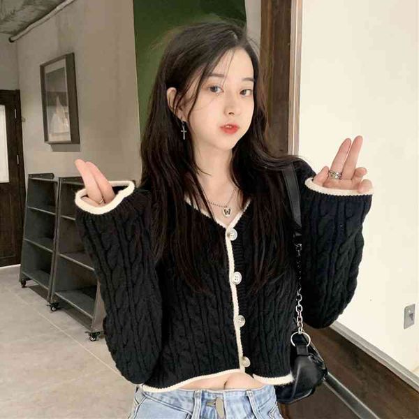 werueruyu solid knitted cropped cardigans for women buttoned sweater fashion autumn women's clothing v-neck sweaters 210608, White;black
werueruyu solid knitted cropped cardigans for women buttoned sweater fashion autumn women's clothing v-neck sweaters 210608, White;black