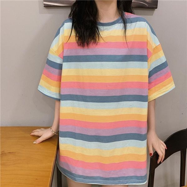 women's t-shirt women t shirt rainbow striped short sleeve o neck casual,fashion,brief daily recreation,home, White
women's t-shirt women t shirt rainbow striped short sleeve o neck casual,fashion,brief daily recreation,home, White