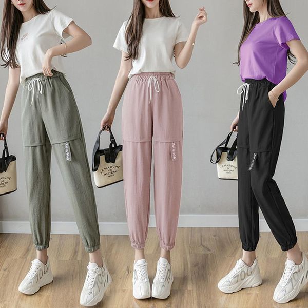 women's pants & capris korean fashion bandage cotton linen patchwork casual harem women trousers high waist loose cargo summer 2021, Black;white
women's pants & capris korean fashion bandage cotton linen patchwork casual harem women trousers high waist loose cargo summer 2021, Black;white