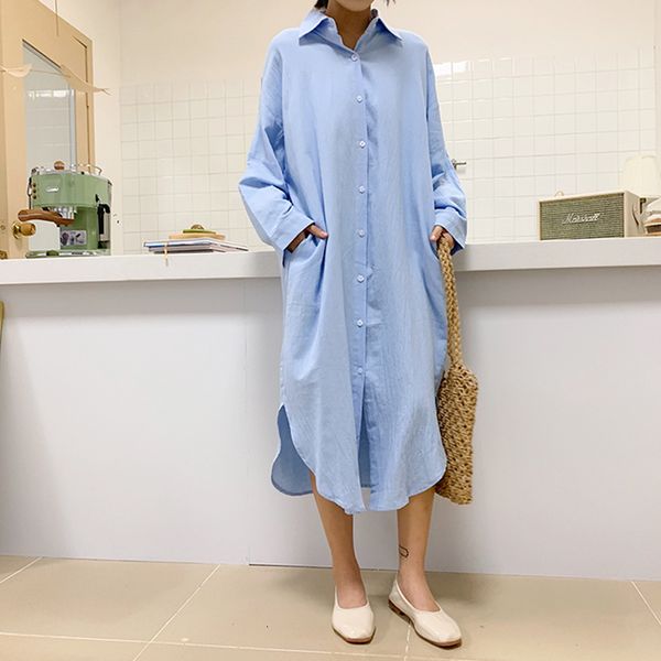 casual ladies office shirts korean fashion sleeve women blouses cotton linen turn-down collar blue white long eb09
casual ladies office shirts korean fashion sleeve women blouses cotton linen turn-down collar blue white long eb09