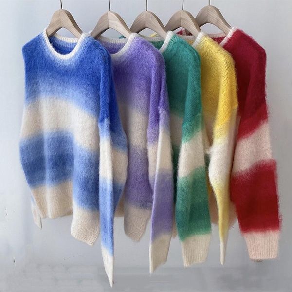 brand fashion women high luxury spring autumn vintage cute rainbow color mohair loose sweater, White;black
brand fashion women high luxury spring autumn vintage cute rainbow color mohair loose sweater, White;black