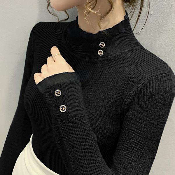 2021 fall winter korean clothes knitted sweater chic patchwork button ropa mujer bottoming shirt all match new t00608a 6d5p, White;black
2021 fall winter korean clothes knitted sweater chic patchwork button ropa mujer bottoming shirt all match new t00608a 6d5p, White;black