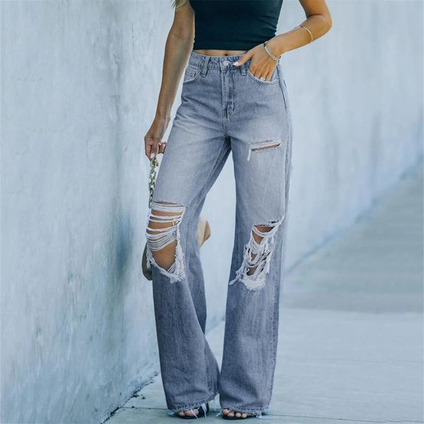 women's jeans women button high waist pocket elastic frayed ripped hole wide leg slim causal vintage denim pants pantalon pour femme, Blue
women's jeans women button high waist pocket elastic frayed ripped hole wide leg slim causal vintage denim pants pantalon pour femme, Blue