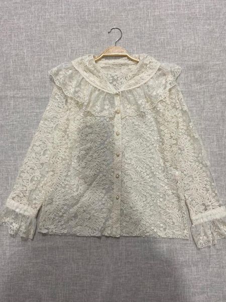 women's blouses & shirts lace petal sleeve blouse women 2021 spring large collar pearl button, White
women's blouses & shirts lace petal sleeve blouse women 2021 spring large collar pearl button, White