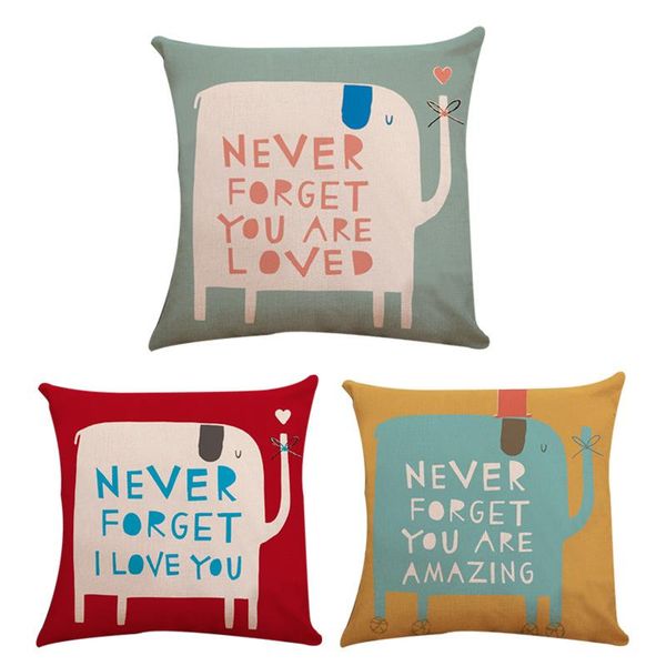 cushion/decorative pillow factory direct sales personality elephants never give up cotton linen home pillowcases car sofa cushions cover bed