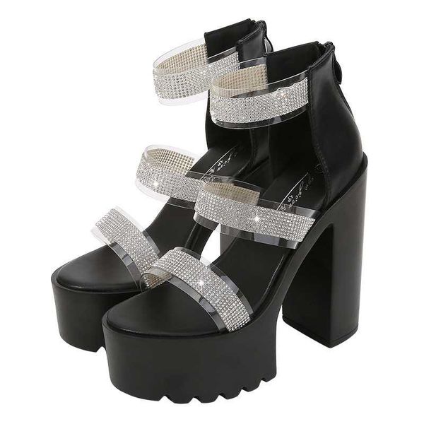 firmranch women's shoes summer thick-heeled platform transparent high-heeled sandals with rhinestones, Black
firmranch women's shoes summer thick-heeled platform transparent high-heeled sandals with rhinestones, Black
