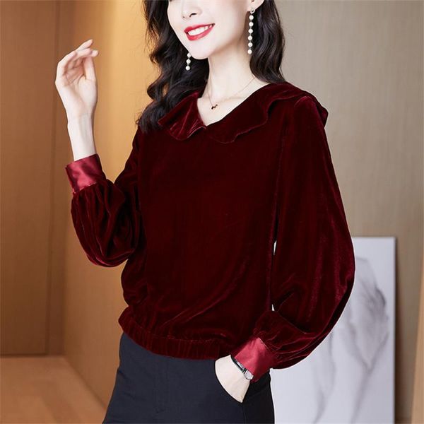 women's blouses & shirts french style vintage blouse winte red black velvet women long sleeve casual loose shirt fashion b, White
women's blouses & shirts french style vintage blouse winte red black velvet women long sleeve casual loose shirt fashion b, White