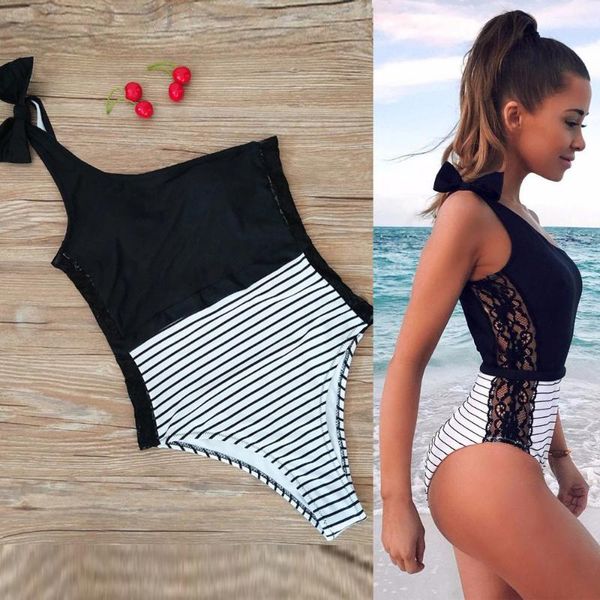 one-piece suits women girl one shoulder striped lace padded bathing bodysuit swimming swimwear swimsuit bikini cd
one-piece suits women girl one shoulder striped lace padded bathing bodysuit swimming swimwear swimsuit bikini cd