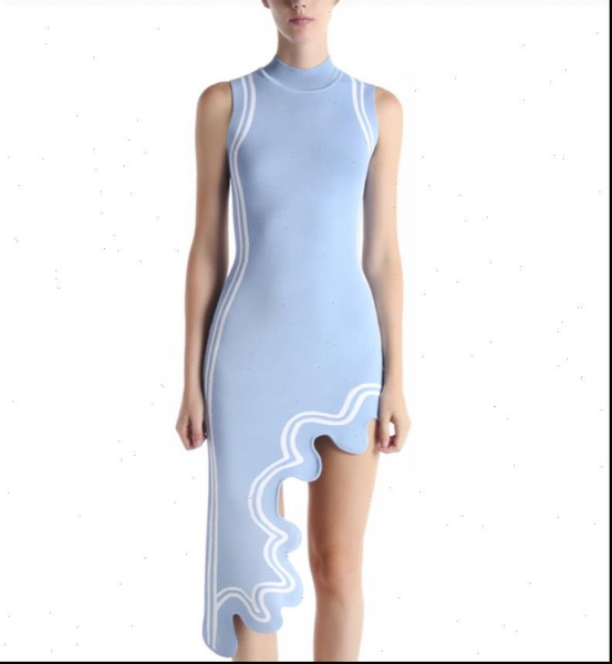 start new 2021 asymmetrical wavy hem round collar sky blue black striped knit sleeveless dress female knitting dress, Black;gray
start new 2021 asymmetrical wavy hem round collar sky blue black striped knit sleeveless dress female knitting dress, Black;gray