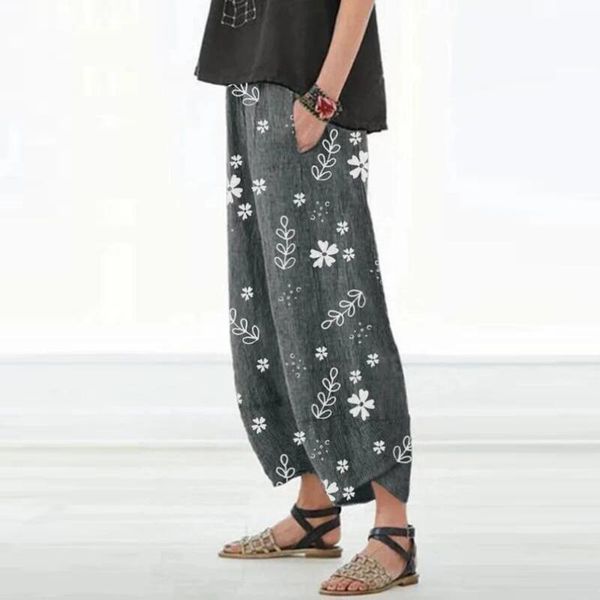 women's leggings women casual summer pants loose floral print cotton linen elastic waist pocket wide leg pantalones mujer, Black
women's leggings women casual summer pants loose floral print cotton linen elastic waist pocket wide leg pantalones mujer, Black