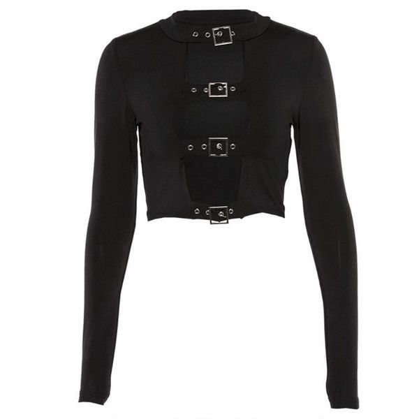 fashion hollow tight-fitting metal button round neck short belly button t-shirt long-sleeved bottoming shirt, White
fashion hollow tight-fitting metal button round neck short belly button t-shirt long-sleeved bottoming shirt, White