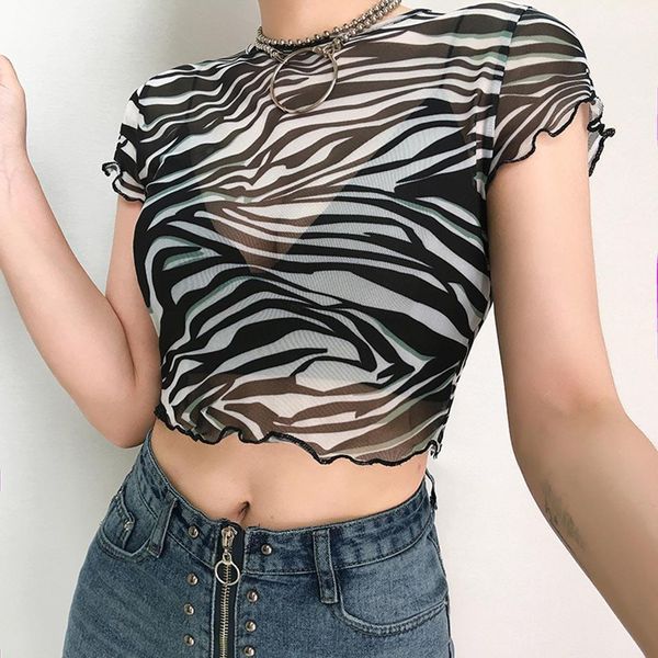 fashion summer t-shirt women short-sleeved lady sheer zebra-stripe print mesh crop crew neck stretchy t shirt 5.2, White
fashion summer t-shirt women short-sleeved lady sheer zebra-stripe print mesh crop crew neck stretchy t shirt 5.2, White