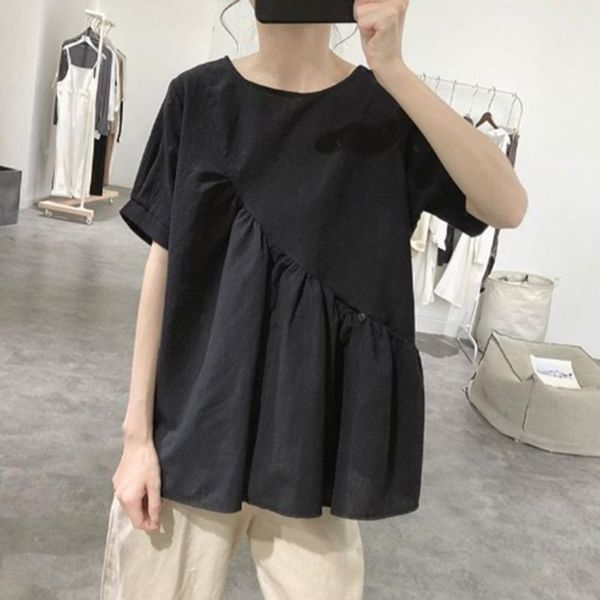 women's blouses & shirts 2021 summer japanese style cotton linen blouse solid color simplicity folds loose round neck short sleeve top, White
women's blouses & shirts 2021 summer japanese style cotton linen blouse solid color simplicity folds loose round neck short sleeve top, White