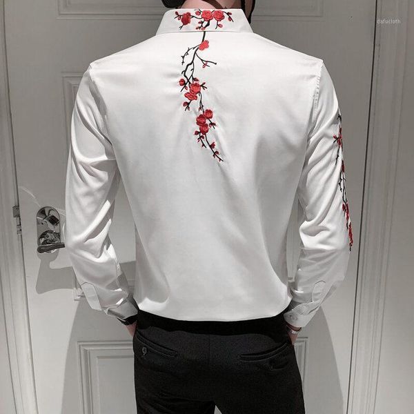men's casual shirts fashion social shirt smoking men 2021 trend brand flower embroidery slim formal clothing, White;black
men's casual shirts fashion social shirt smoking men 2021 trend brand flower embroidery slim formal clothing, White;black
