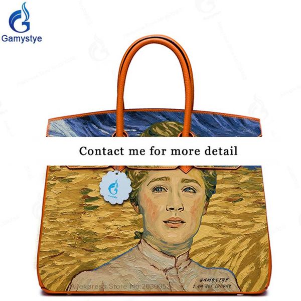 handmake painted van gogh style joanna painting women handbag ladies messenger bags lady genuine cowhide leather quality, Black;red