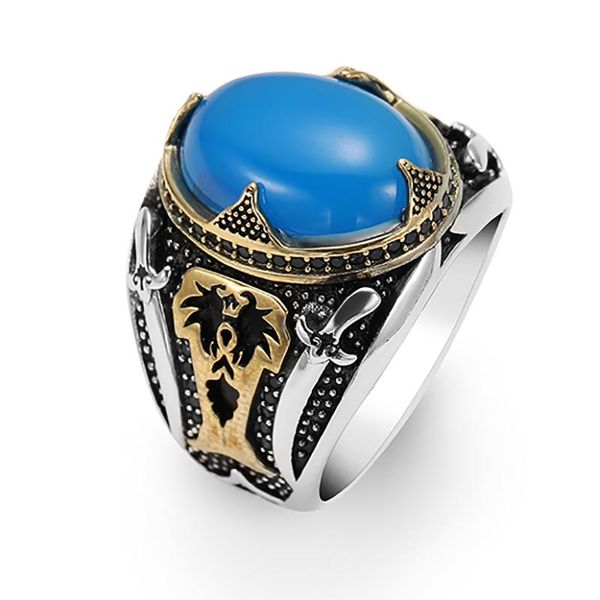 cluster rings blue stone domineering silver color ring for men retro style jewelry gift male party side carved double sword, Golden;silver
cluster rings blue stone domineering silver color ring for men retro style jewelry gift male party side carved double sword, Golden;silver
