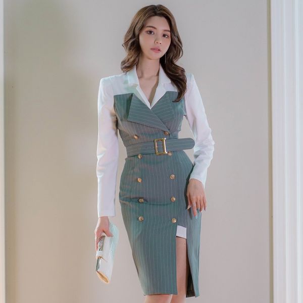 2021 new women spring autumn work striped double breasted with belt slim bodycon korean style es wyr9, Black;gray
2021 new women spring autumn work striped double breasted with belt slim bodycon korean style es wyr9, Black;gray
