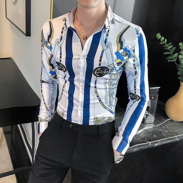 british style luxury printing long sleeve shirts dressed for men's clothes 2021 fashion club prom thin tux fit homme blouse rc3k, White;black
british style luxury printing long sleeve shirts dressed for men's clothes 2021 fashion club prom thin tux fit homme blouse rc3k, White;black