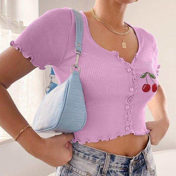 women's t-shirt kawaii ribbed oversized t-shirts embroidery crop women't short sleeve tees button women clothing v-neck tshirts, White
women's t-shirt kawaii ribbed oversized t-shirts embroidery crop women't short sleeve tees button women clothing v-neck tshirts, White