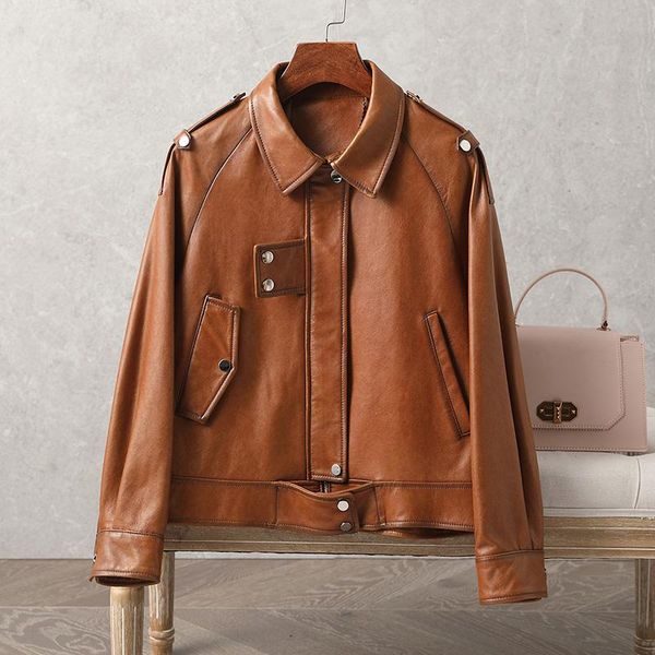 women's leather & faux shzq autumn 2021 clothes short sheepskin motorcycle jacket loose coat fashion and handsome trend, Black
women's leather & faux shzq autumn 2021 clothes short sheepskin motorcycle jacket loose coat fashion and handsome trend, Black