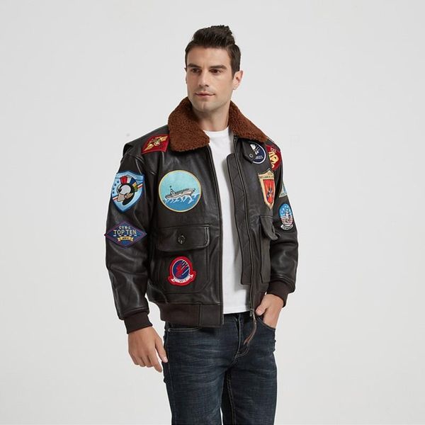 men's leather & faux 2021 dark brown military style pilot jacket men wool collar europe size xxl real natural cowhide winter aviation c, Black
men's leather & faux 2021 dark brown military style pilot jacket men wool collar europe size xxl real natural cowhide winter aviation c, Black
