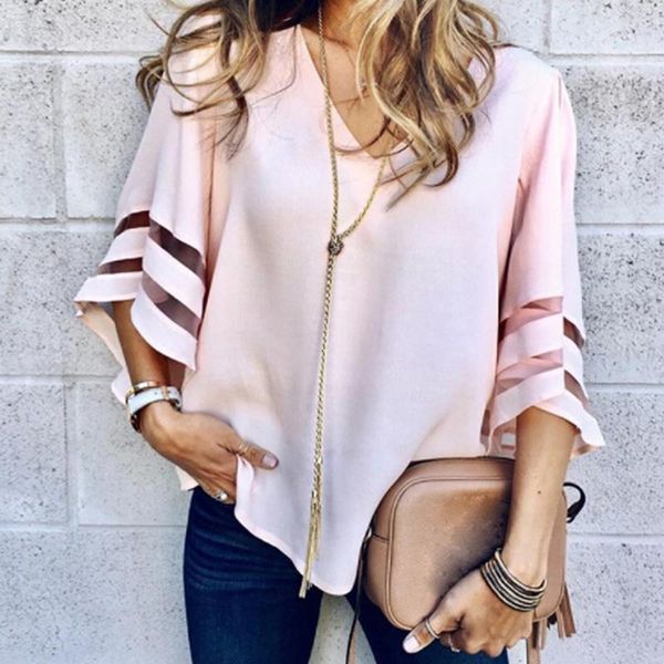 v neck blouses flared sleeves mesh patchwork shirts plus size casual loose mesh women blouse pink street femme, White
v neck blouses flared sleeves mesh patchwork shirts plus size casual loose mesh women blouse pink street femme, White