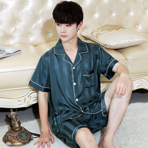 pajamas men's ice short sleeve shorts two piece suit korean summer stripe thin silk home wearwinter, Black;brown
pajamas men's ice short sleeve shorts two piece suit korean summer stripe thin silk home wearwinter, Black;brown