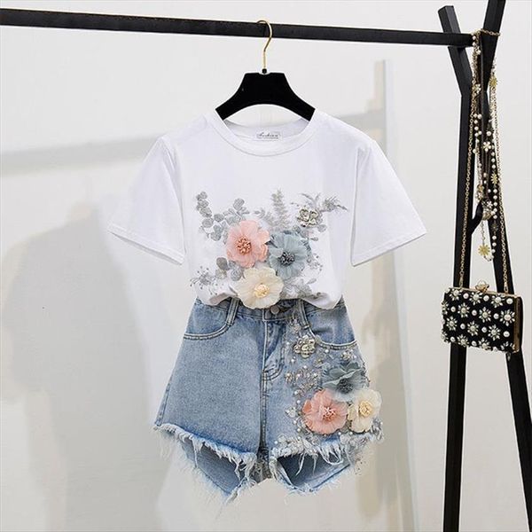 summer 2 piece women tracksuits sets embroidery 3d three dimensional flowers t shirt beading denim shorts runway designer, Gray
summer 2 piece women tracksuits sets embroidery 3d three dimensional flowers t shirt beading denim shorts runway designer, Gray