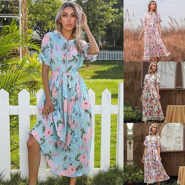 casual dresses printed ruffled short-sleeved double drawstring pleated dress women's european and american summer style, Black;gray
casual dresses printed ruffled short-sleeved double drawstring pleated dress women's european and american summer style, Black;gray