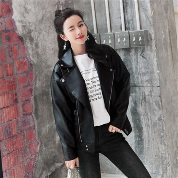 women's leather & faux spring autumn loose ladies pu korean motorcycle jacket coat casual large size black t313
women's leather & faux spring autumn loose ladies pu korean motorcycle jacket coat casual large size black t313