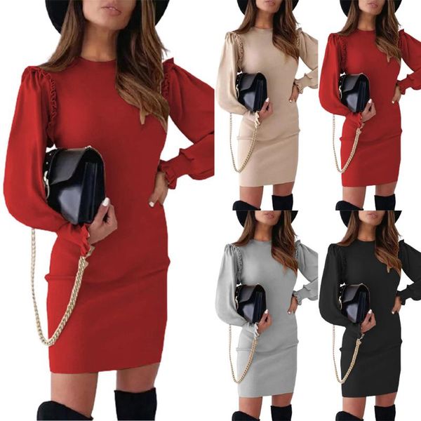 casual dresses women dress elegant office lady autumn solid color ruffles sleeve winter slim round neck bodycon for wedding, Black;gray
casual dresses women dress elegant office lady autumn solid color ruffles sleeve winter slim round neck bodycon for wedding, Black;gray