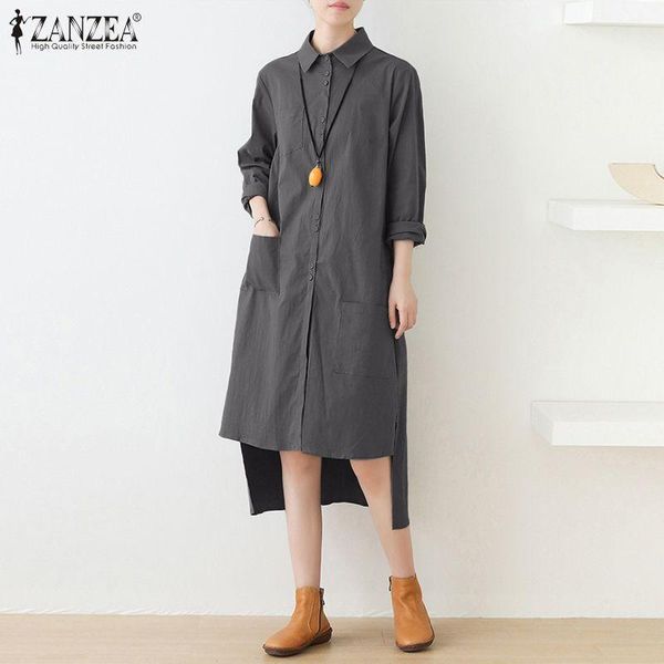 casual dresses 2021 autumn sundress lapel neck solid vestido long shirt dress stylish women irregular hem zanzea robe sleeve, Black;gray
casual dresses 2021 autumn sundress lapel neck solid vestido long shirt dress stylish women irregular hem zanzea robe sleeve, Black;gray