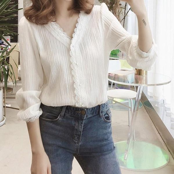 women's blouses & shirts full of feminine temperament fashion city commute women solid color loose long sleeve v-neck lace shirt v, White
women's blouses & shirts full of feminine temperament fashion city commute women solid color loose long sleeve v-neck lace shirt v, White