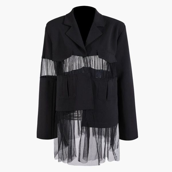 women's suits & blazers summer coat 2021 fashion pattern v-collar long sleeve solid patchwork asymmetrical mesh suit women e096, White;black
women's suits & blazers summer coat 2021 fashion pattern v-collar long sleeve solid patchwork asymmetrical mesh suit women e096, White;black