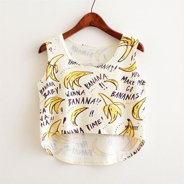arrival summer cropped women camis tees banana print dress sleeveless t shirt, White
arrival summer cropped women camis tees banana print dress sleeveless t shirt, White