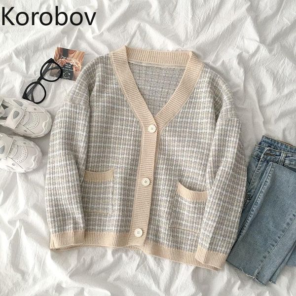 women's knits & tees korobov 2021 autumn chic women plaid cardigans korean v neck patchwork long sleeve sweaters vintage elegant sueter, White
women's knits & tees korobov 2021 autumn chic women plaid cardigans korean v neck patchwork long sleeve sweaters vintage elegant sueter, White