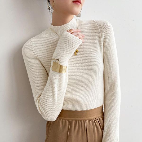 women's t-shirt 2021 fall winter sweater ruched women sweaters high elastic solid female slim knitted pullovers, White
women's t-shirt 2021 fall winter sweater ruched women sweaters high elastic solid female slim knitted pullovers, White