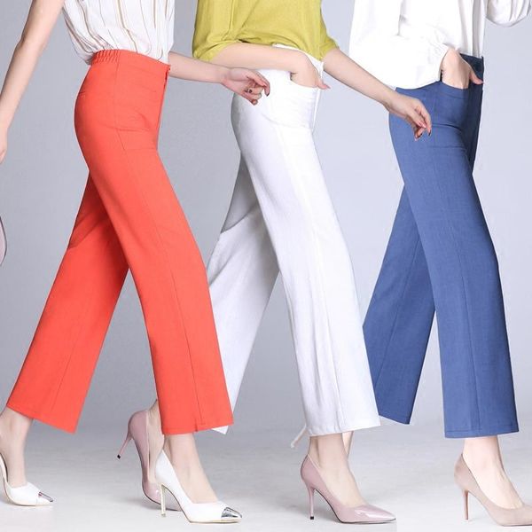 women's pants & capris summer elastic waist wide leg female women trousers high tencel linen casual straight, Black;white
women's pants & capris summer elastic waist wide leg female women trousers high tencel linen casual straight, Black;white