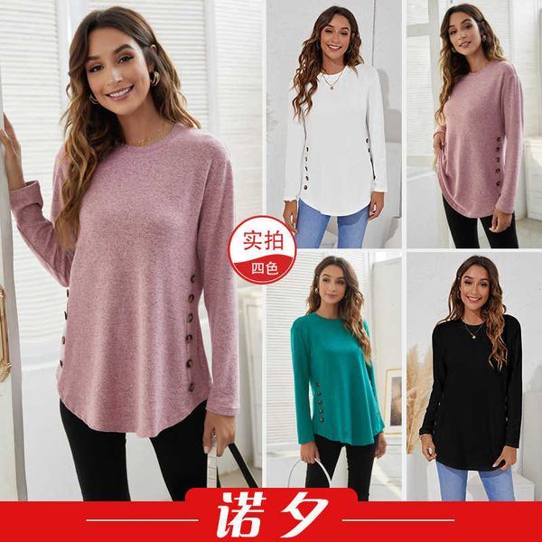 nuoxi autumn new round neck women's casual simple button long sleeve t-shirt a1075, White
nuoxi autumn new round neck women's casual simple button long sleeve t-shirt a1075, White