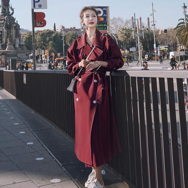 spring autumn women trench coat long double breasted windbreaker duster coat solid red oversized loose outerwear, Tan;black
spring autumn women trench coat long double breasted windbreaker duster coat solid red oversized loose outerwear, Tan;black
