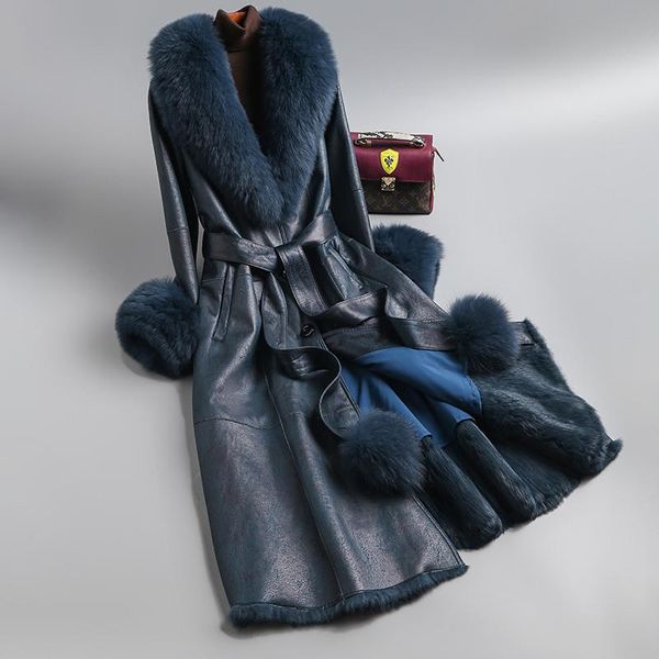 women's fur & faux genuine leather real coat female collar slim medium long 2021 winter fashion casual style, Black
women's fur & faux genuine leather real coat female collar slim medium long 2021 winter fashion casual style, Black