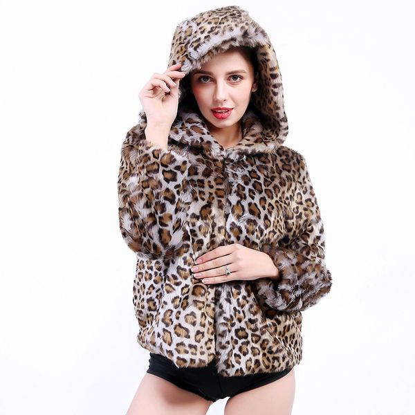 ladies leopard print faux fur coat autumn winter vintage fur overwear female, Black 
ladies leopard print faux fur coat autumn winter vintage fur overwear female, Black