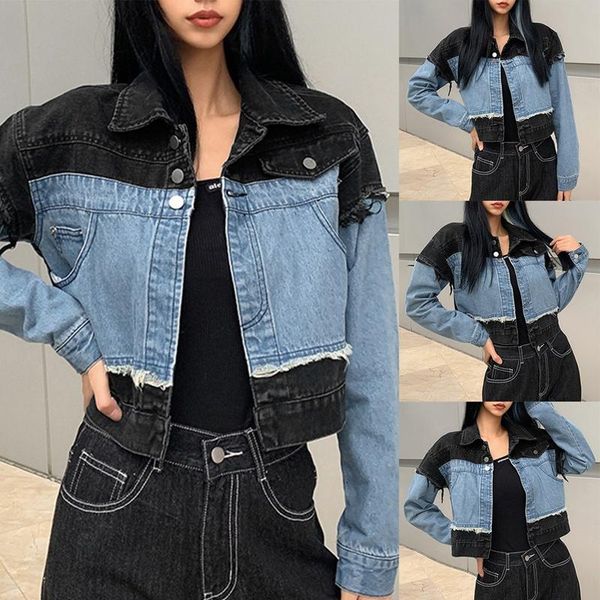 women's jackets fashion contrast stitching single-breasted denim jacket blue, Black;brown
women's jackets fashion contrast stitching single-breasted denim jacket blue, Black;brown