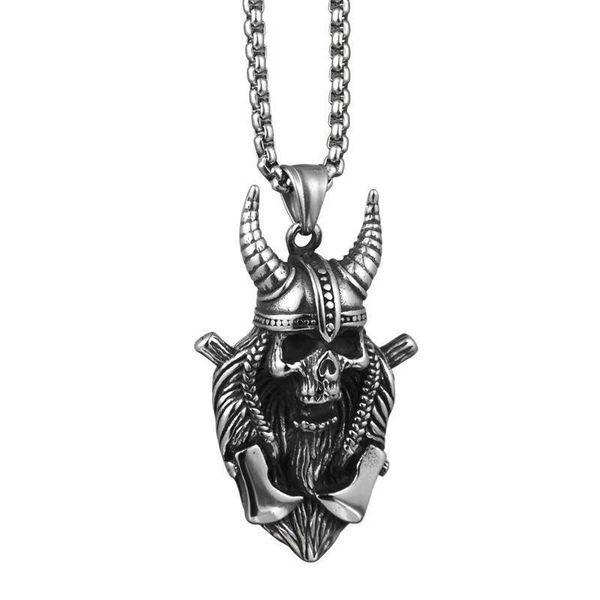 design jewelry viking warrior skull titanium steel pendant personality hip hop punk colorfast necklace, Silver
design jewelry viking warrior skull titanium steel pendant personality hip hop punk colorfast necklace, Silver