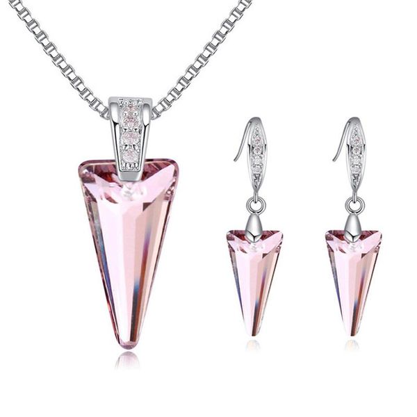 earrings & necklace triangle dangle and geometric pendant made with austrian crystal for women wedding jewellery set girls gift, Silver
earrings & necklace triangle dangle and geometric pendant made with austrian crystal for women wedding jewellery set girls gift, Silver