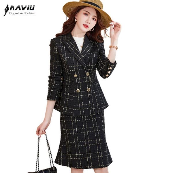 two piece dress black white plaid suits 2021 autumn high end professional fashion formal slim blazer and skirt office ladies work wear
two piece dress black white plaid suits 2021 autumn high end professional fashion formal slim blazer and skirt office ladies work wear