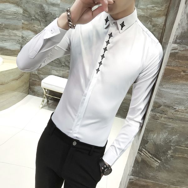 men's with long sleeves embroidered man's clothes solid clothing fine casual dressing shirt 186m, White;black
men's with long sleeves embroidered man's clothes solid clothing fine casual dressing shirt 186m, White;black