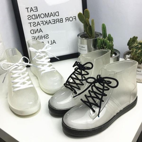 boots 2021 harajuku style transparent rain students wild round head lace-up booties, Black
boots 2021 harajuku style transparent rain students wild round head lace-up booties, Black