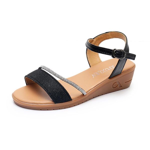 sandals summer fashion layer cowhide one-word wedges soft-soled for women's outer wear, Black
sandals summer fashion layer cowhide one-word wedges soft-soled for women's outer wear, Black