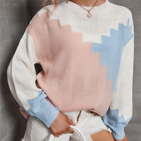 women's sweaters fashion women sweater contrast stitching long casual pullover loose long-sleeved knitted clothes, White;black
women's sweaters fashion women sweater contrast stitching long casual pullover loose long-sleeved knitted clothes, White;black